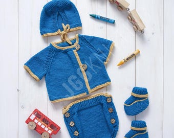 Newborn Knit Set Pattern PDF | Baby Cardigan, Bonnet, Booties & Nappy Cover | Instant Download