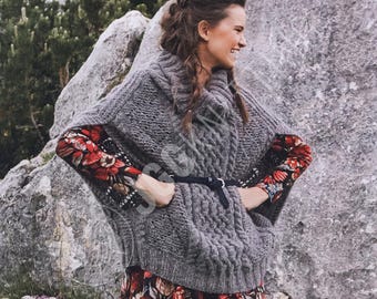 Patrón de tejido de poncho de cable en PDF / Chal grueso de invierno para mujer / Descarga instantánea
