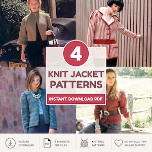 Women’s Knit Jacket Pattern Bundle PDF | 4 Cardigan and Jacket Knitting Patterns | Instant Download