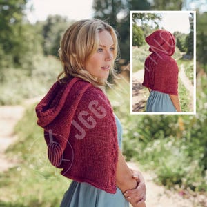 Capelet Knitting Pattern PDF | Hooded Red Riding Hood Style Wrap | Chunky Winter Hoodie Knit | Instant Download