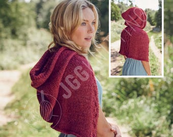 Capelet Knitting Pattern PDF | Hooded Red Riding Hood Style Wrap | Chunky Winter Hoodie Knit | Instant Download