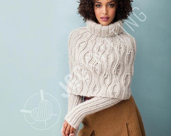 Patrón de tejido de punto grueso para poncho en PDF / Poncho de invierno de cuello alto y acogedor / Ideal para principiantes / Descarga instantánea