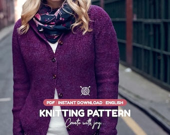 Cardigan Knitting Pattern PDF for Women I Buttoned Knit Jacket with Textured Stitch I Fall Casual Layering Piece I Instant Download
