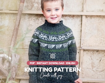 Boys Fair Isle Sweater Knitting Pattern PDF | Fox Motif Jumper for Kids | Instant Download