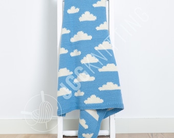 Knitting Pattern PDF For Baby Knit Blanket I Easy Cloud Motif Project I Gender Neutral Nursery Decor Idea I Instant Download