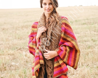 Knitting Pattern PDF for Cable and Stripes Wrap | Oversized Knit Shawl | Instant Download