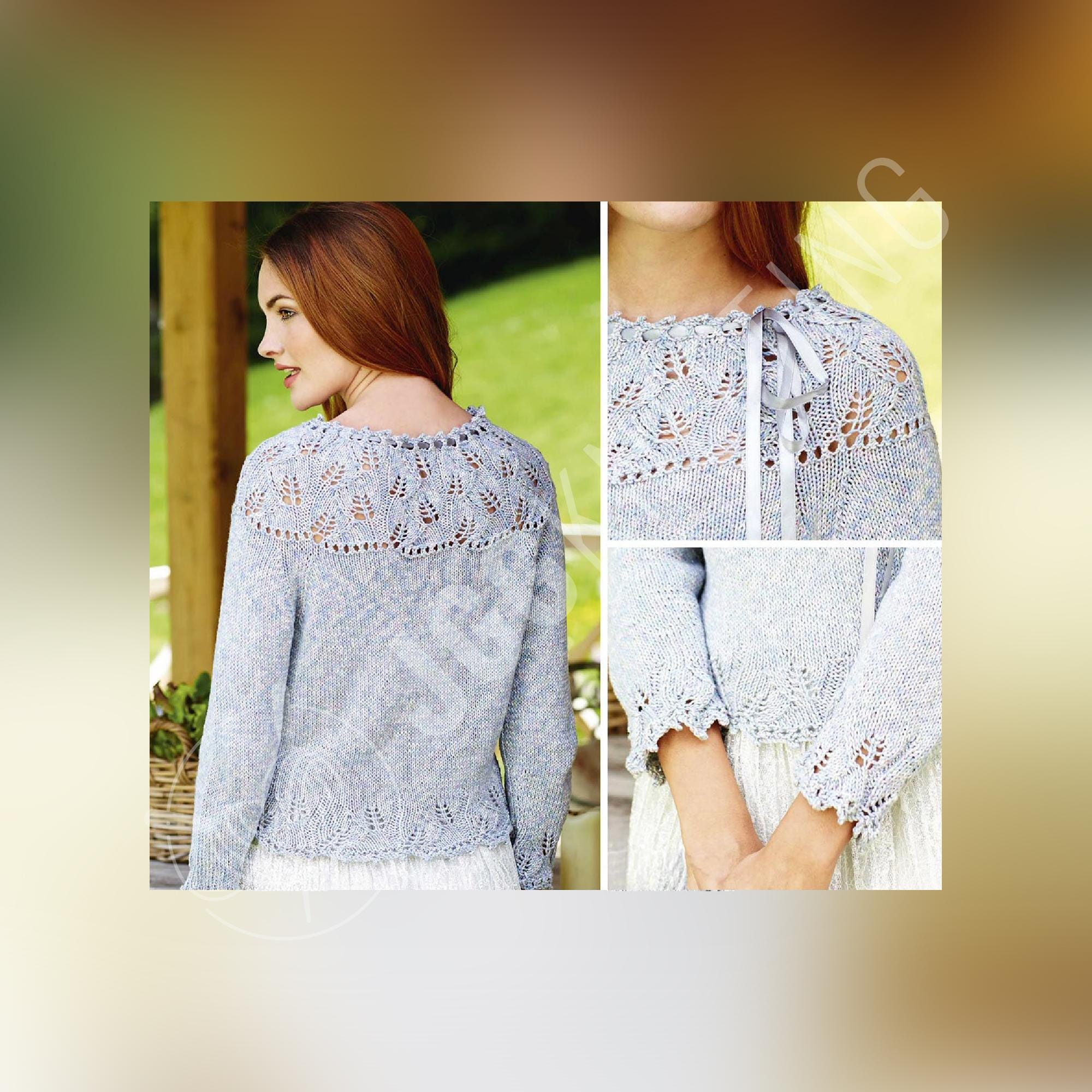 Lace Yoke Sweater Pattern PDF | Ribbon Neck Knit Top With Picot Edge ...