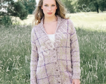Chunky Cardigan Knitting Pattern PDF | Ladies Cozy Plaid Knit | Instant Download