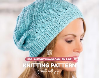 Knitted Slouchy Hat Knitting Pattern PDF | Easy Winter Beanie | Instant Download