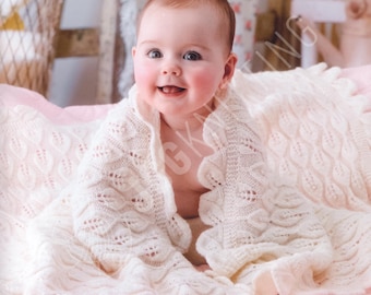 Babydecke Strickmuster PDF | Vintage Strickschal Neugeborene | Sofort Download