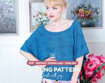 Lace Sweater Knitting Pattern PDF | Summer Knit Tee with Leaf Motif | Instant Download