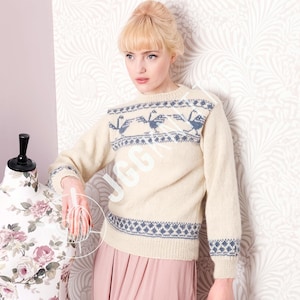 Knitting Pattern PDF for Norwegian Sweater | Bird Motif Pullover for Women | Easy Knit Project | Instant Download