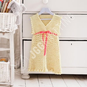 Molde de vestido de crochê para bebê em PDF | Conjunto de verão infantil com fita | Download instantâneo