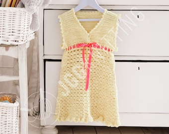 Baby Dress Crochet  Pattern PDF | Toddler Summer Outfit with Ribbon | Instant Download