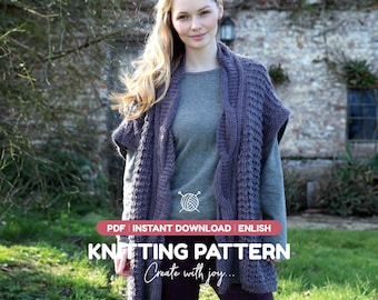 Modello PDF per cardigan a trecce / Gilet aperto a maglia grossa da donna / Download immediato
