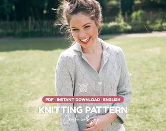 Classic Knit Cardigan Pattern PDF | Buttoned Jacket for Women | Easy Knit Project | Instant Download