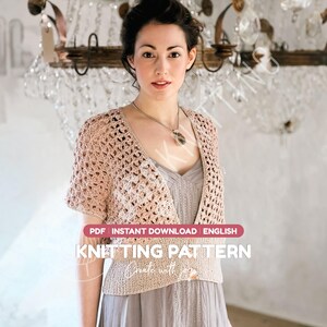 Lace Cardigan Knitting Pattern PDF | Cropped Knit Top with Short Sleeves | Instant Download