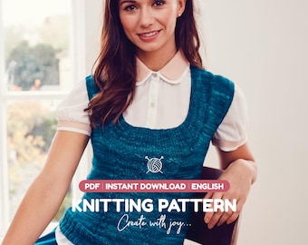 Patrón de punto para chaleco floral en PDF / Chaleco de punto trenzado para mujer / Top de punto sin mangas / Descarga instantánea