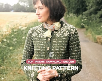 Fair Isle Cardigan Knitting Pattern PDF | Colorwork Jacket for Women | Nordic Knit Sweater | Instant Download