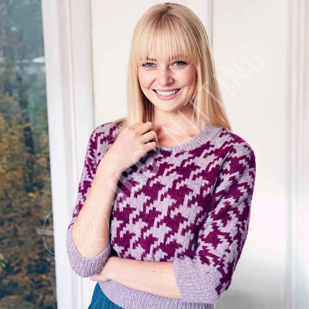 Houndstooth Sweater Knitting Pattern PDF | Round Neck Knit Jumper ...