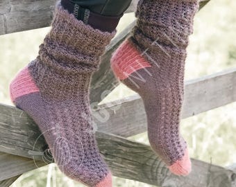 Patrón de punto para calcetines de cama con encaje en PDF / Calcetines holgados de lana para mujer / Descarga instantánea