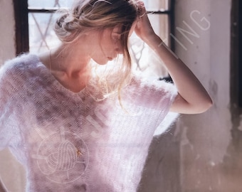 Mohair Top Knitting Pattern PDF | Sheer Sweater for Women | Instant Download