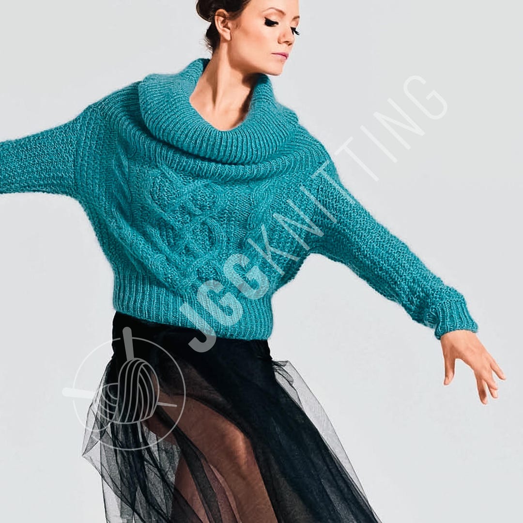 Cowl Neck Sweater Knitting Pattern PDF I Women’s Cable Knit Pullover ...