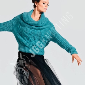 Cowl Neck Sweater Knitting Pattern PDF I Women’s Cable Knit Pullover with Batwing Sleeves I Cozy Winter Project I Instant Download