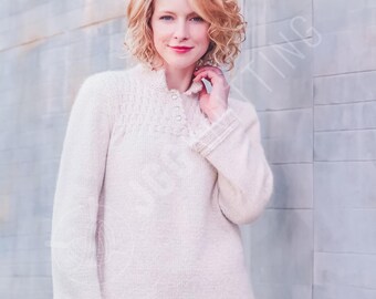 Pullover mit Stehkragen Strickmuster PDF | Einfach gerippter Alpaka-Strickpullover für Frauen | Geschenk für Strickerinnen | Sofort Download