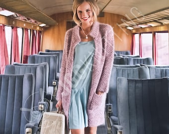 Mohair Coat Knitting Pattern PDF | Long Knit Cardigan with Pockets | Instant Download