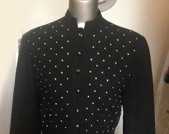 30's vintage women's black wool with embedded metal studs handmade jacket