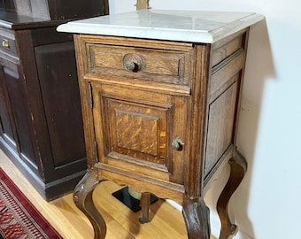 antique french oak cabriole marble end table free standing local pick up NYC LIC only