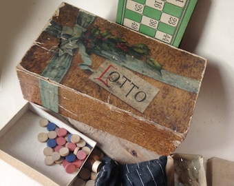 antique vintage lotto game with box top