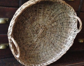 16" vintage finely woven twig basket 2 handles