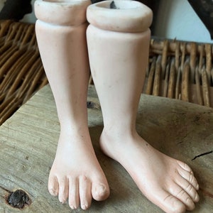 vintage pair of ceramic doll puppet legs bare feet