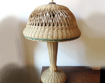 unique antique wicker lamp 20's large solid stylized shape