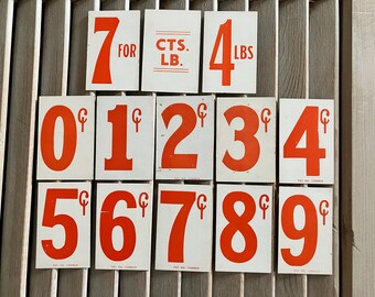 13 vintage cardboard price tags red type / numbers