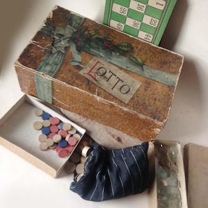 antique vintage lotto game with box top