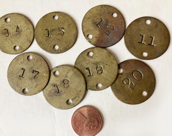 vintage brass number tags 11 - 20