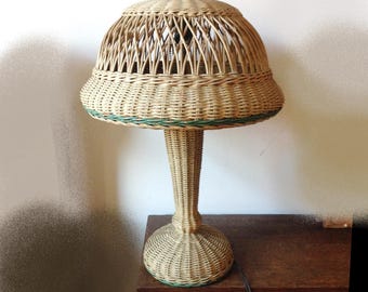 unique antique wicker lamp 20's large solid highly stylized shape