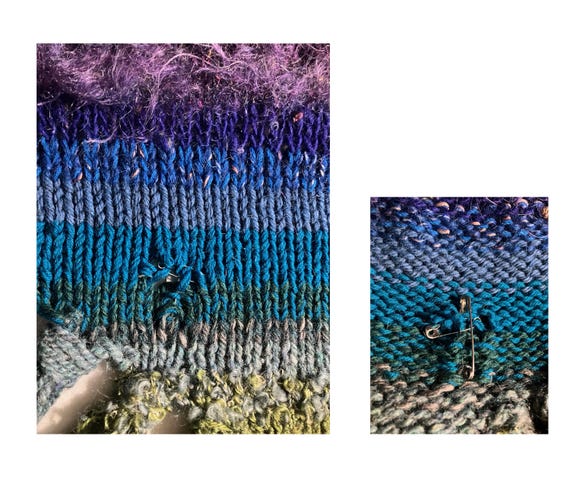 multi color multi texture hand knit wool shawl wi… - image 8