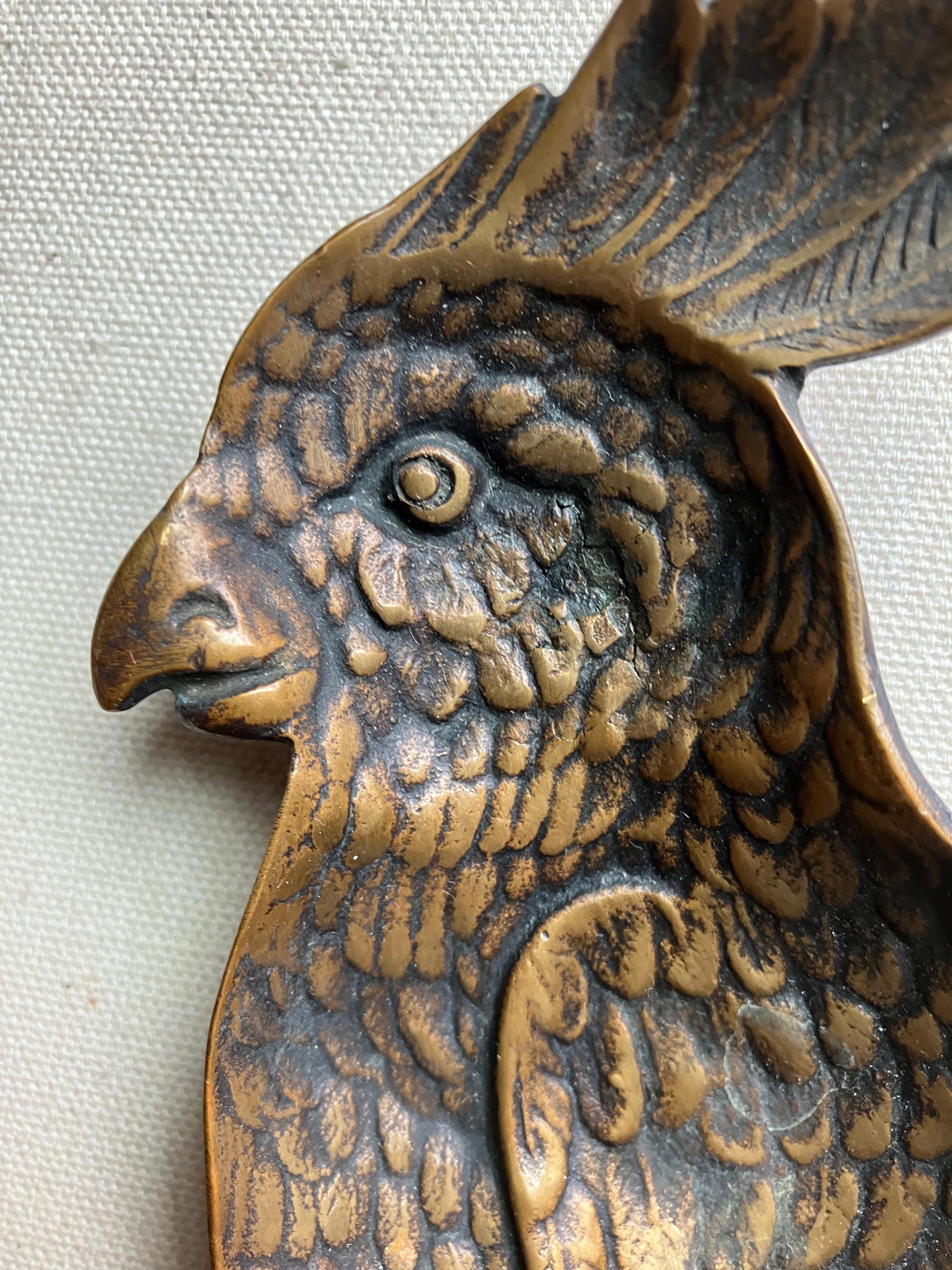 antique dimensional cockatiel parrot brass tray footed highly delineated