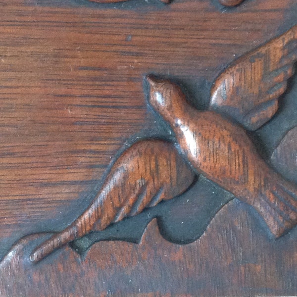 early folk art carving - birds - initials - decorative - original finish