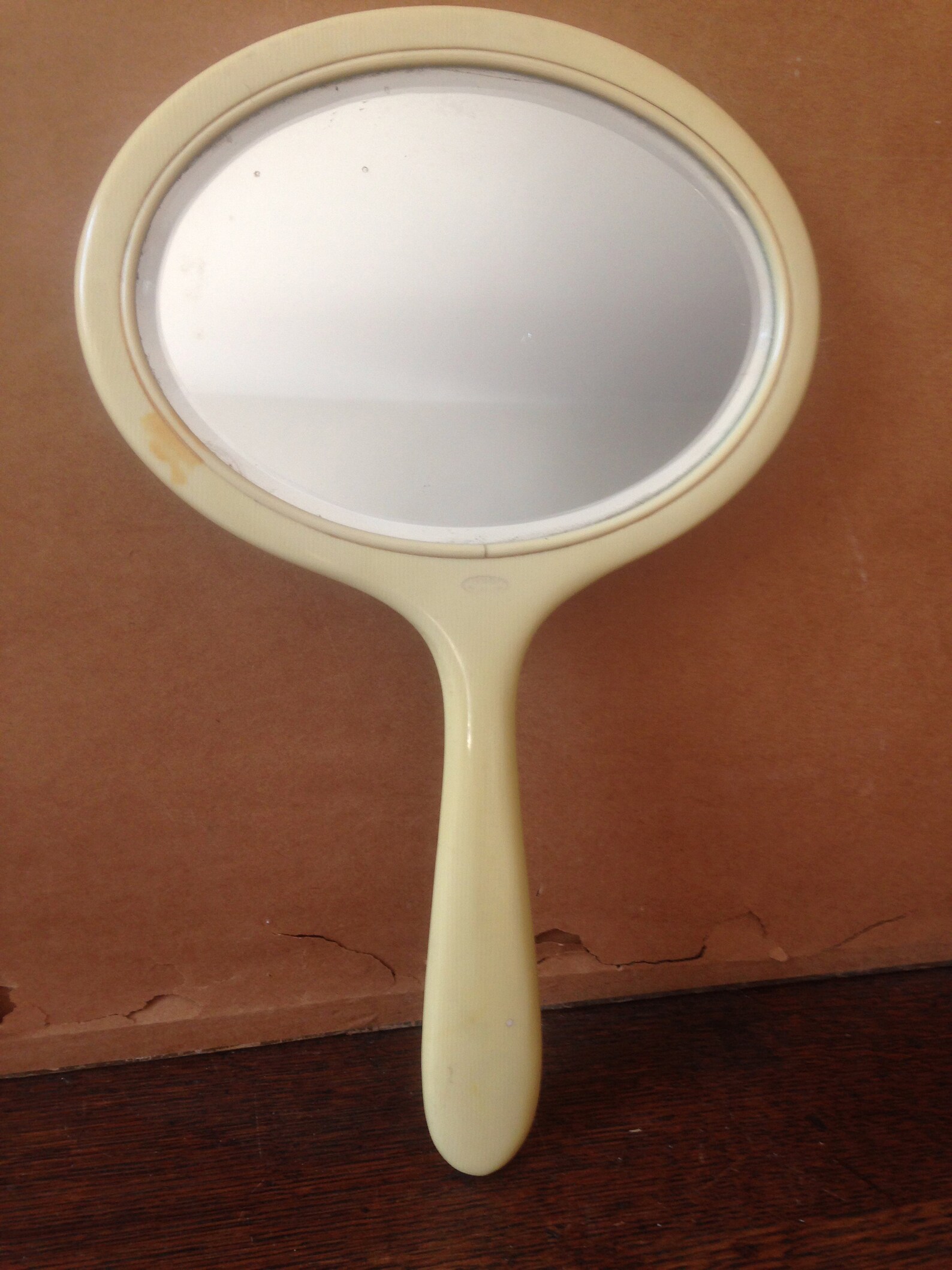 Vintage celluloid hand mirror oval beveled mirror Etsy
