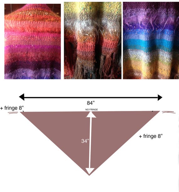 multi color multi texture hand knit wool shawl wi… - image 10