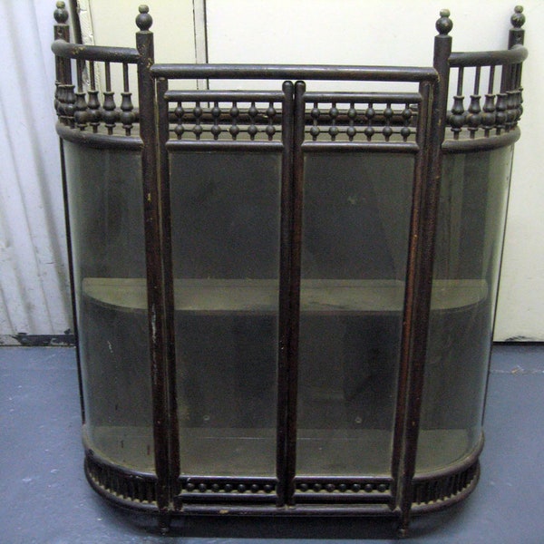 antique wall cabinet oak curved glass bentwood stick and ball local pick up only NYC no shipping