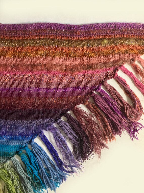 multi color multi texture hand knit wool shawl wi… - image 5