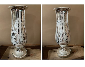 1910 antique mercury glass vase gold interior fern motif