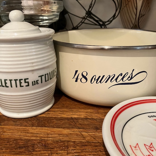 vintage enamelware container labeled 48 ounces