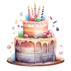 18 PNG, Watercolor Birthday Cake Clipart, clipart watercolors cake,Cake Illustration, Transparent Background, Printable Party Art
